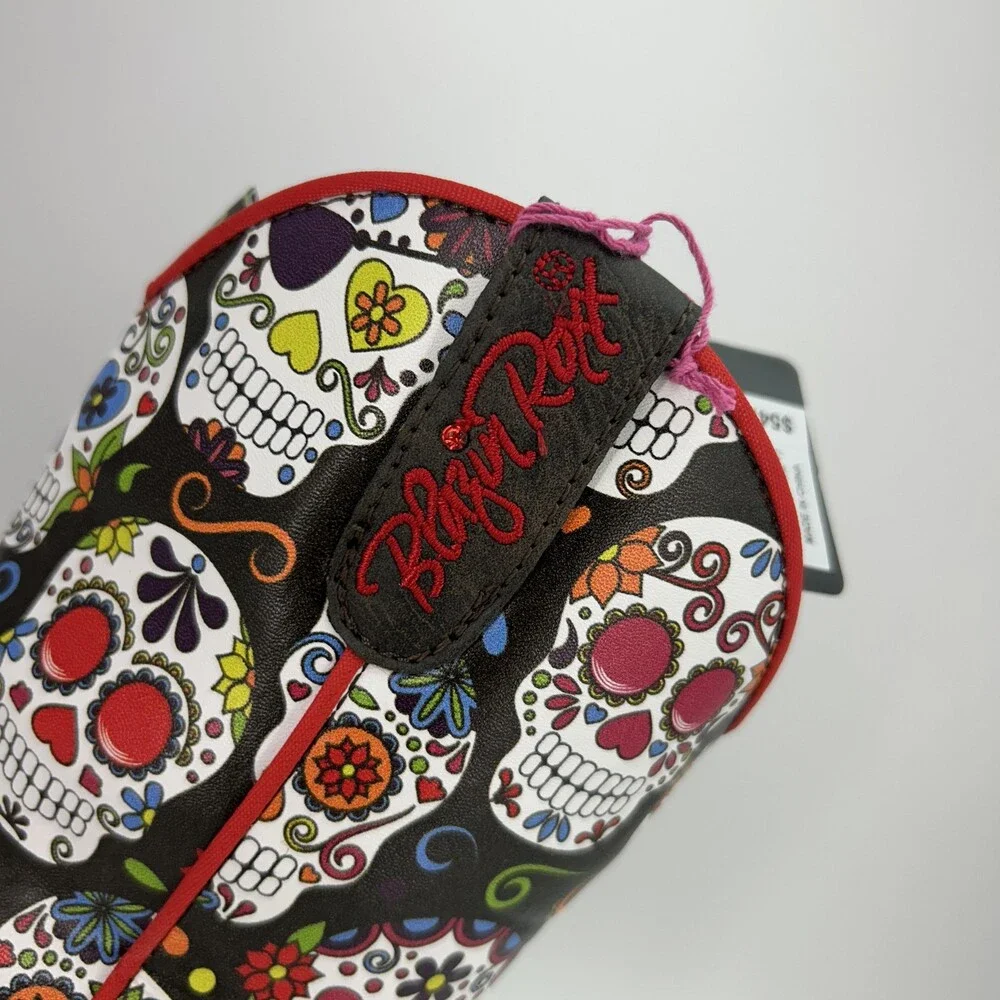 Blazin Roxx Boots Kids Size 10 Destiny Sugar Skull Western Zip Slip Resistant
